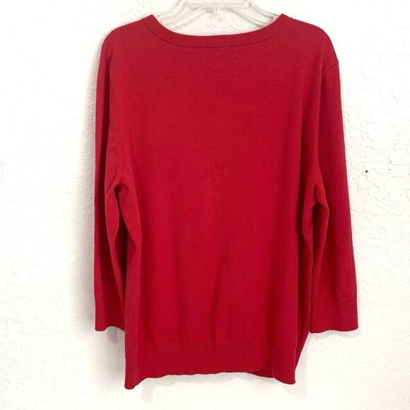 Talbots Cardigan Sweater Womens Large Petite Red Button Front 3/4 Sleeve Pima - Picture 3 of 8